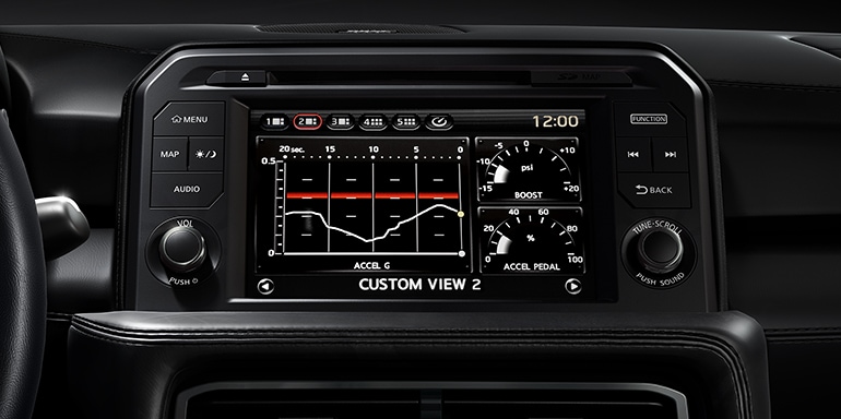 2024 Nissan GT-R multi-function display showing lateral acceleration.