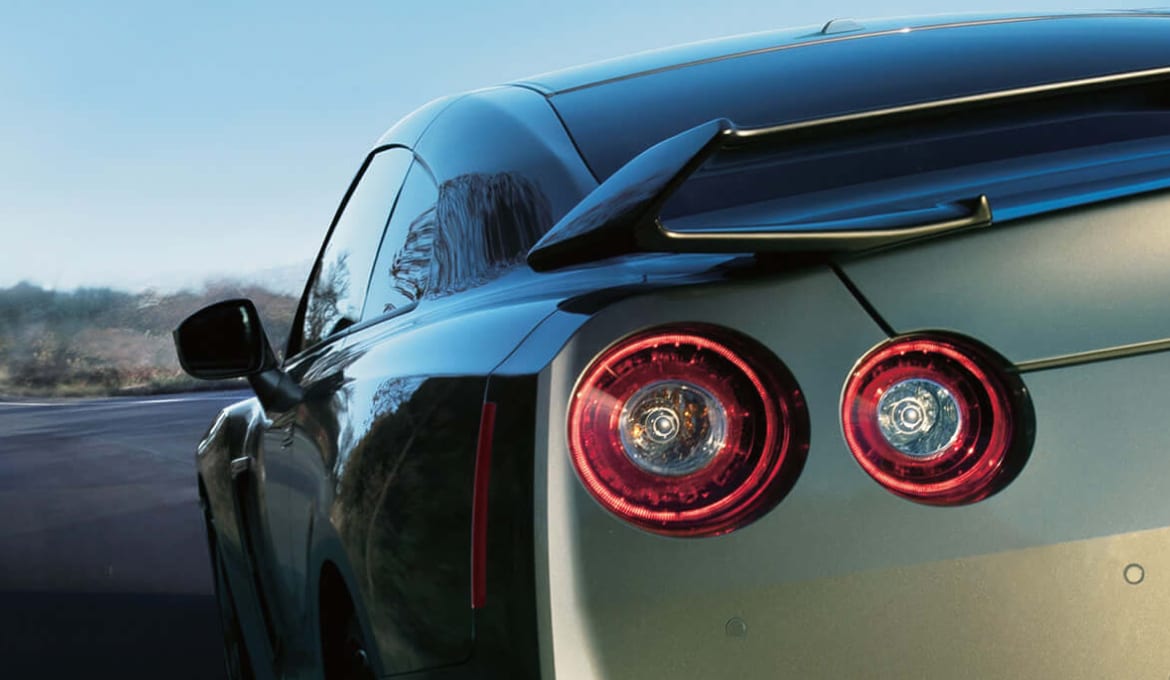 2024 Nissan GT-R rear view detail of iconic taillights.