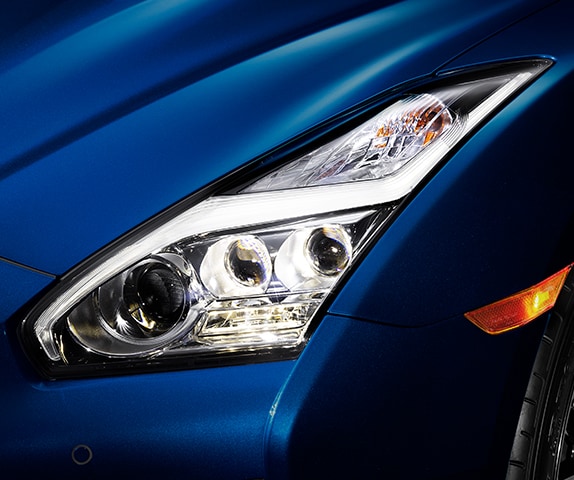 2024 Nissan GT-R detail of multi-LED headlights.