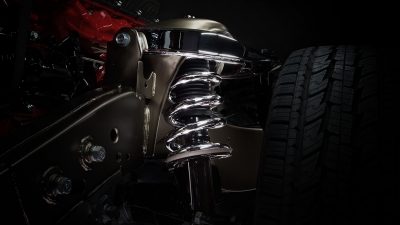 Nissan Titan XD suspension detail.