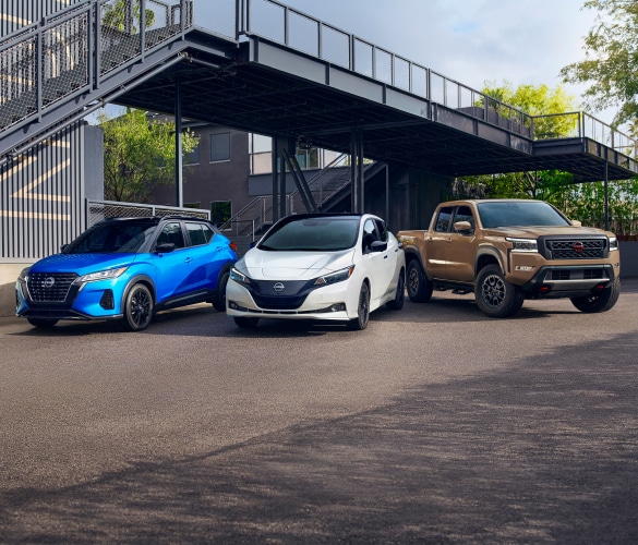 Nissan Business Vehicle lineup showing Kicks, LEAF and Frontier