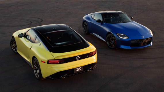 Yellow and Blue Nissan Z