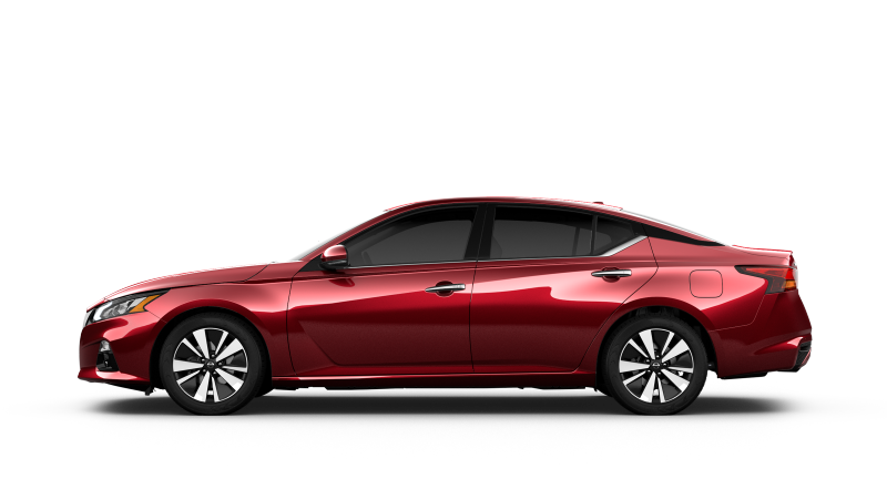 Red 2020 Nissan Altima facing left with a white background