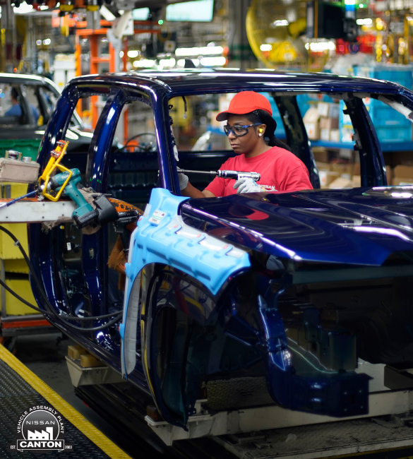 Worker at Nissan automobile assembly plant in Canton Mississippi