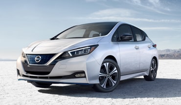 Front Of White Nissan Leaf