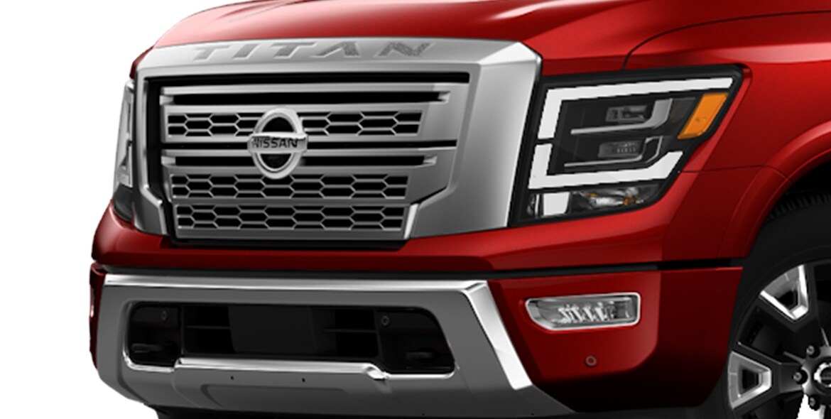 2021 Nissan TITAN front grille with brushed satin finish