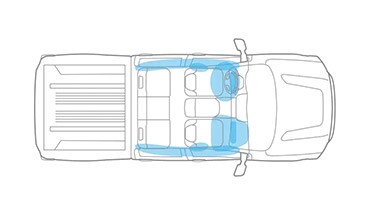 2023 Nissan TITAN illustration from above showing 8 standard airbags deployed.