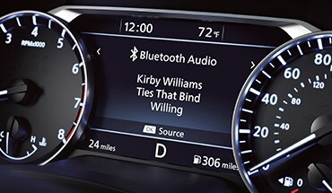 2022 Nissan Altima gauge cluster screen showing Bluetooth audio screen.