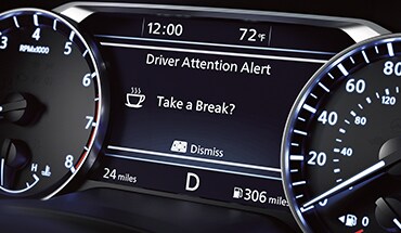 2022 Nissan Altima gauge cluster screen showing intelligent driver alertness. 