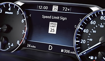 2022 Nissan Altima gauge cluster screen showing traffic sign recognition. 