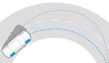 2022 Nissan Altima illustration of car navigating a sharp turn using intelligent trace control.