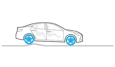 2023 Nissan Altima illustration of active ride control shown with blue wheels navigating a speed bump.