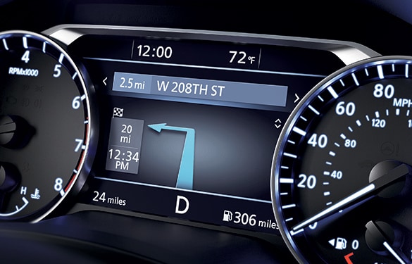 2023 Nissan Altima gauge cluster screen showing door-to-door navigation screen.