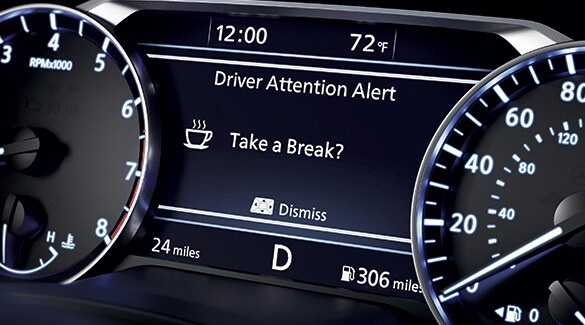 2023 Nissan Altima gauge cluster screen showing intelligent driver alertness.