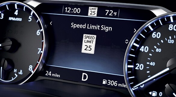 2023 Nissan Altima gauge cluster screen showing traffic sign recognition.