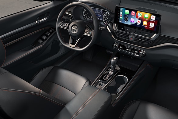 2023 Nissan Altima cockpit showing sport leather appointments.