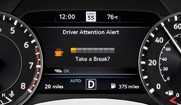 2022 Nissan Armada gauge cluster screen showing intelligent driver alertness.