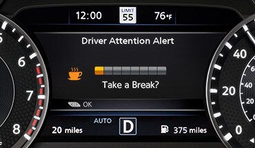 2023 Nissan Armada gauge cluster screen showing intelligent driver alertness.