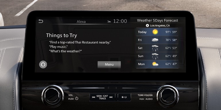 2024 Nissan Armada touch screen showing Alexa to highlight Alexa built-in