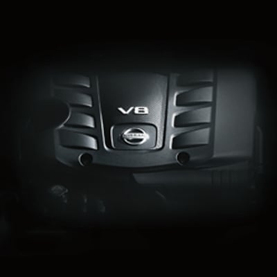 2024 Nissan Armada V8 badge illustrating 400-hp 56 liter engine