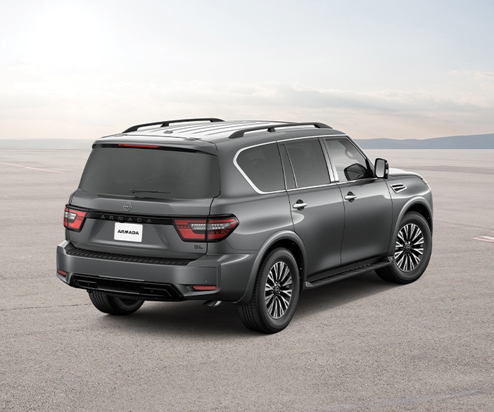 2024 Nissan Armada Midnight Edition in grey seen from the rear to highlight style
