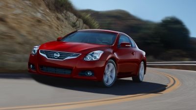 2013 Nissan Altima Coupe  side profile in Cayenne Red