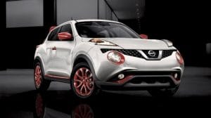 2017 Nissan JUKE NISMO shown in Pearl White with red Color Studio accessories