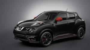 2017 Nissan JUKE NISMO shown in Super Black with red accessories