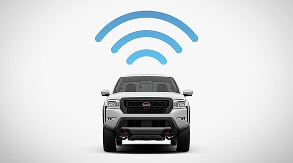 2022 Nissan Frontier car with wi-fi symbol above it illustrating hotspot.
