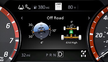 2022 Nissan Frontier gauge screen showing off-road gauges.
