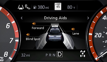 <keywordmark>2022 Nissan Frontier</keywordmark> gauge screen showing driver attention alert.
