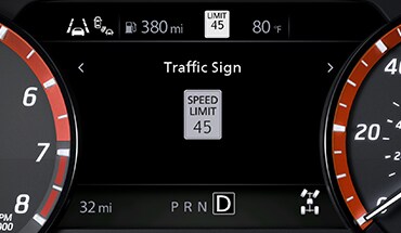 2022 Nissan Frontier gauge screen showing traffic sign recognition.