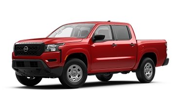 2022 Nissan Frontier Crew Cab in red on white background.