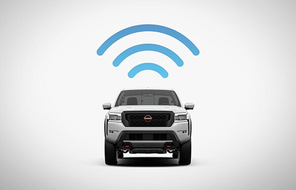 2023 Nissan Frontier car with wi-fi symbol above it illustrating hotspot.