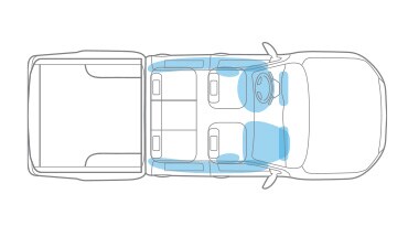 2023 Nissan Frontier overhead illustration of air bag placement.