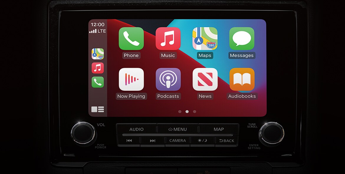 2023 Nissan Frontier touch-screen showing Apple CarPlay app.