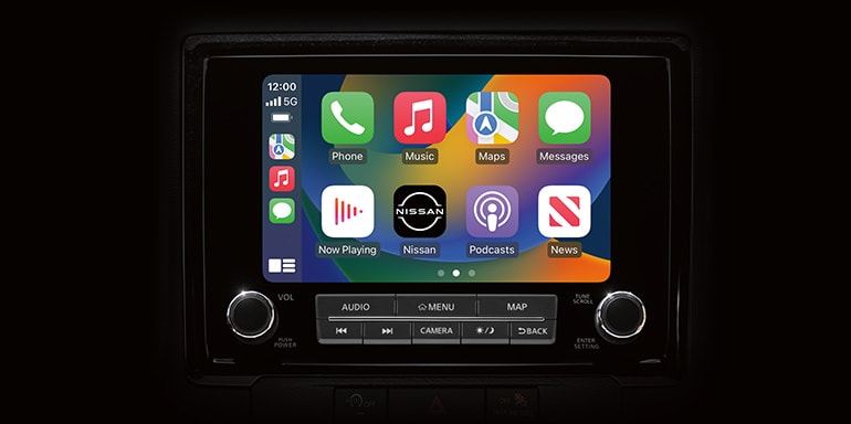 2024 Nissan Frontier center screen showing Apple CarPlay® icons