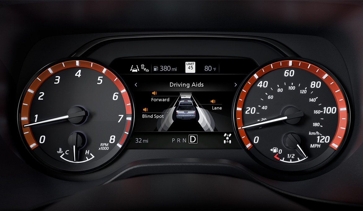 2024 Nissan Frontier Advanced Drive-Assist™ Display showing driving aids