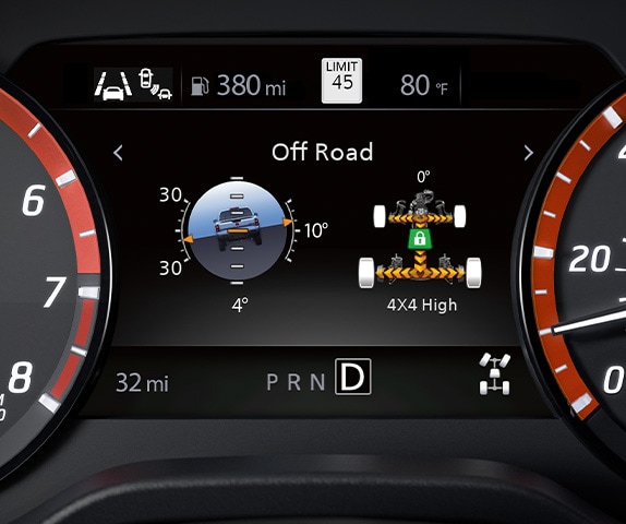 2024 Nissan Frontier PRO-4X Advanced Drive-Assist® Display showing off-road gauges