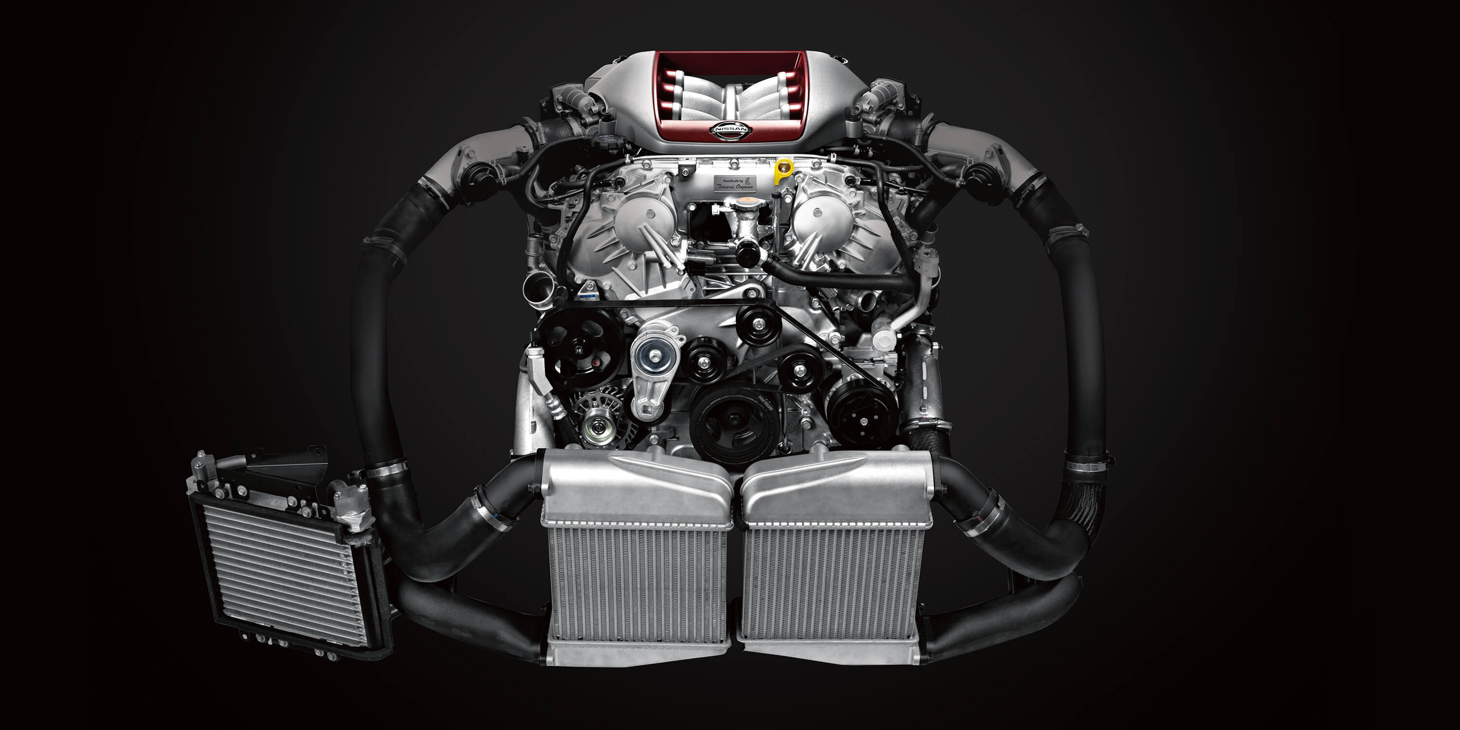 2021 Nissan GT-R closeup of V6 engine with two turbochargers
