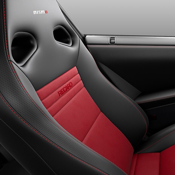 2021 Nissan GT-R red and black NISMO Recaro driver's seat