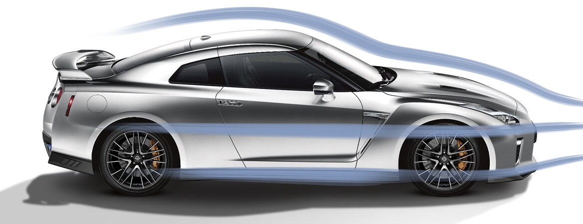 2023 Nissan GT-R showing aerodynamics of low drag. 