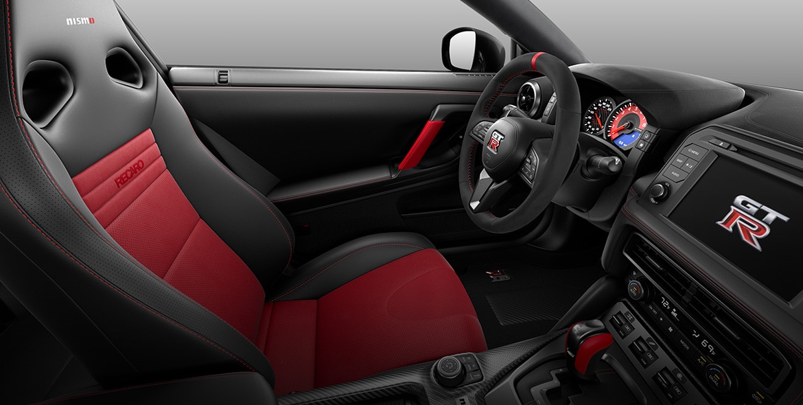 2023 Nissan GT-R interior view of NISMO Recaro® leather-appointed front seat.