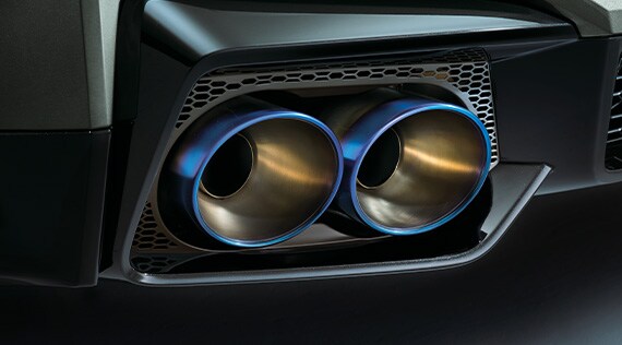 2024 Nissan GT-R showing a close up of titanium exhaust pipes