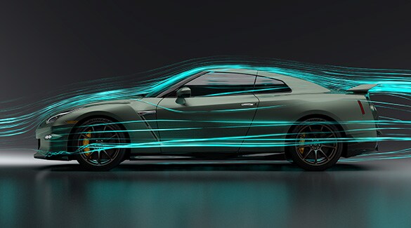 2024 Nissan GT-R showing aerodynamics of low drag. 