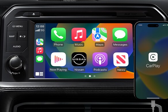 2024 Nissan GT-R touch-screen showing Apple CarPlay® icons.