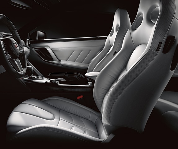 2024 Nissan GT-R interior view of sport seats with leather appointments.