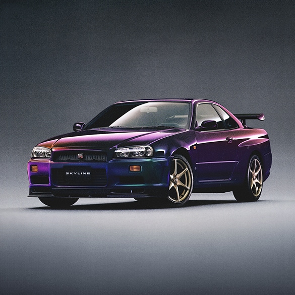 Nissan Skyline GT-R R34 in Midnight Purple.