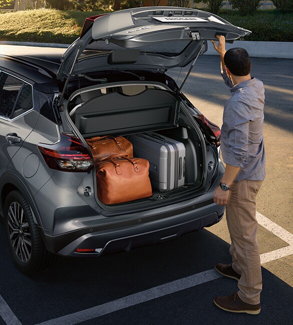2022 Nissan Kicks view of hatch open and cargo area with luggage