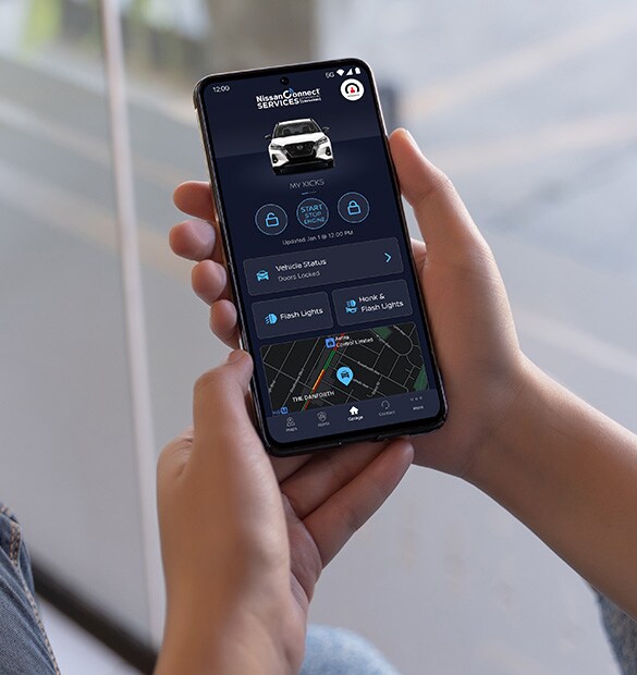 2023 Nissan Kicks smartphone with Nissanconnect app open illustrating remote access